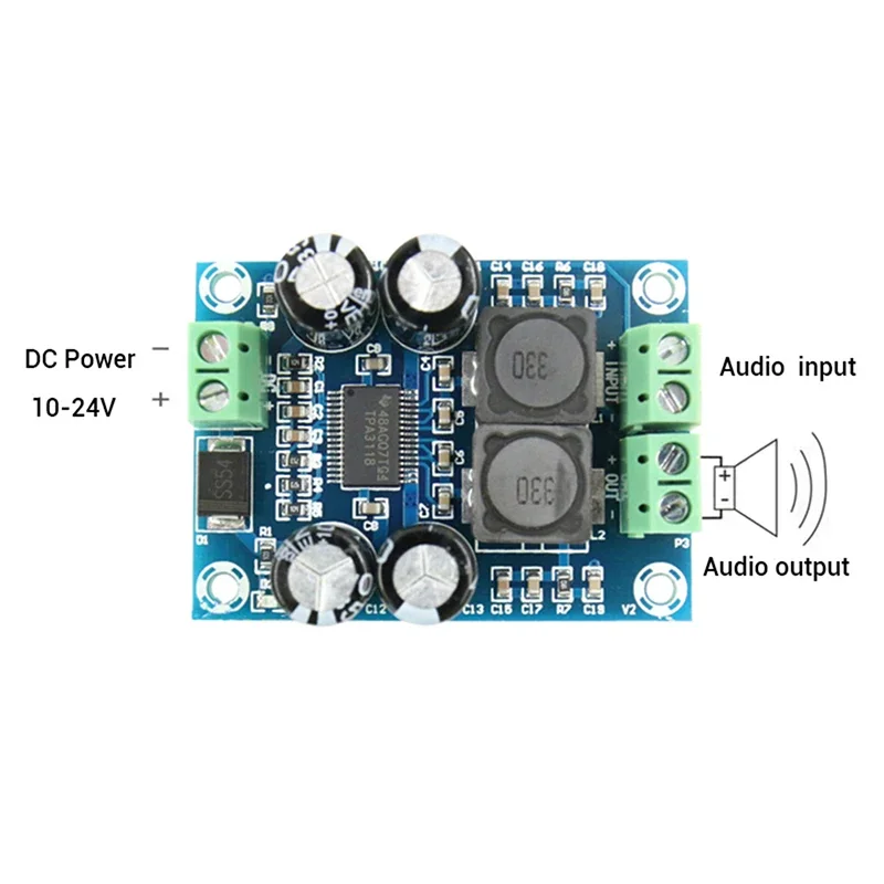 Scheda amplificatore digitale TPA3118 da 60 W AMP Modulo DC 10-24 V PBTL Mono Subwoofer