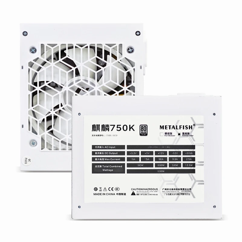 METALFISH KIRIN750K 흰색 섀시 전원 공급 장치 ATX-600W 700W 80PLUS 실버 PSU 지원 ATX3.0 700W 옵션 전체 모듈 100-240V