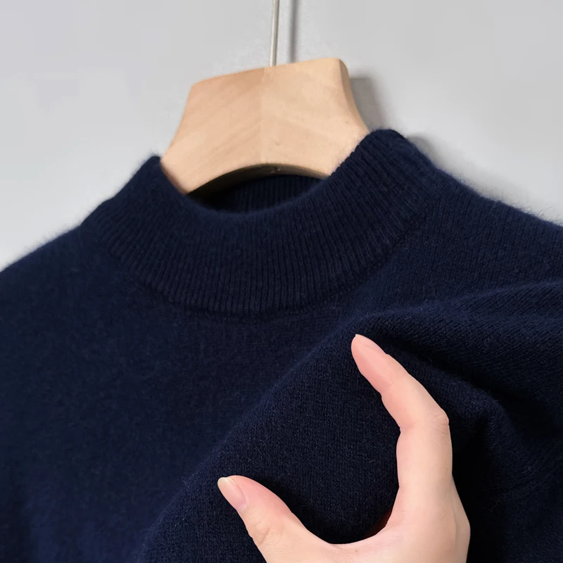 Vendite calde Autunno Inverno Nuovi uomini Collo semi-alto Maglieria a maniche lunghe Colore puro di alta qualità Semplice maglione Pendolarismo Abbigliamento da uomo