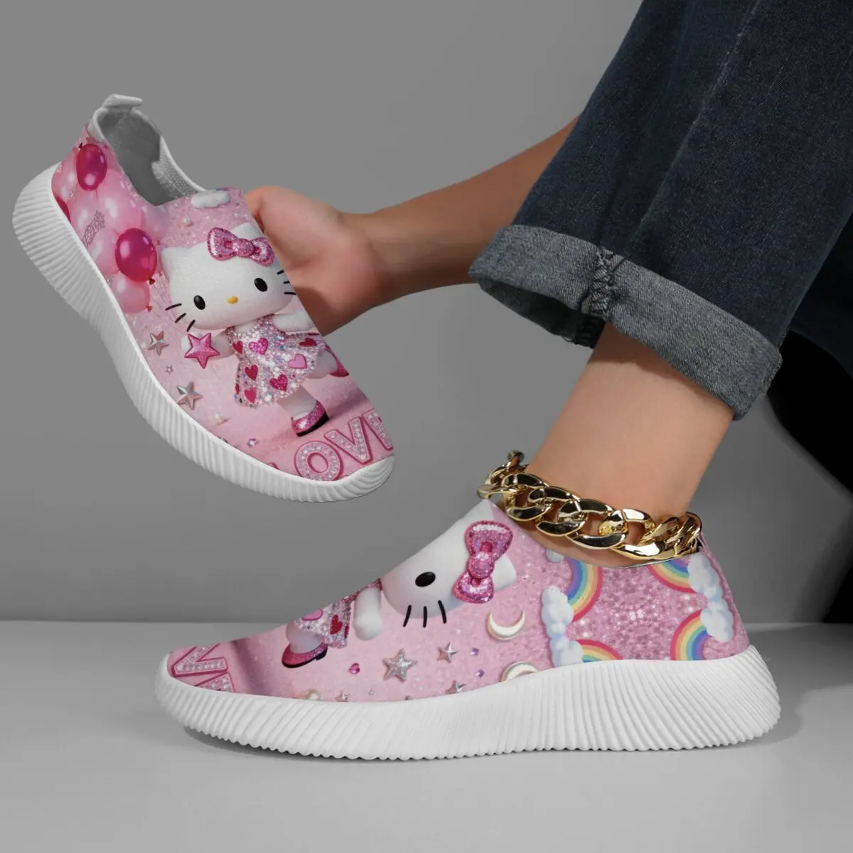 

Women Loafers Versatile Cartoon Hello Kitty Casual Shoes DISNEY 2025 New Cheap Discount Women Canvas Pink Board Shoes Flats