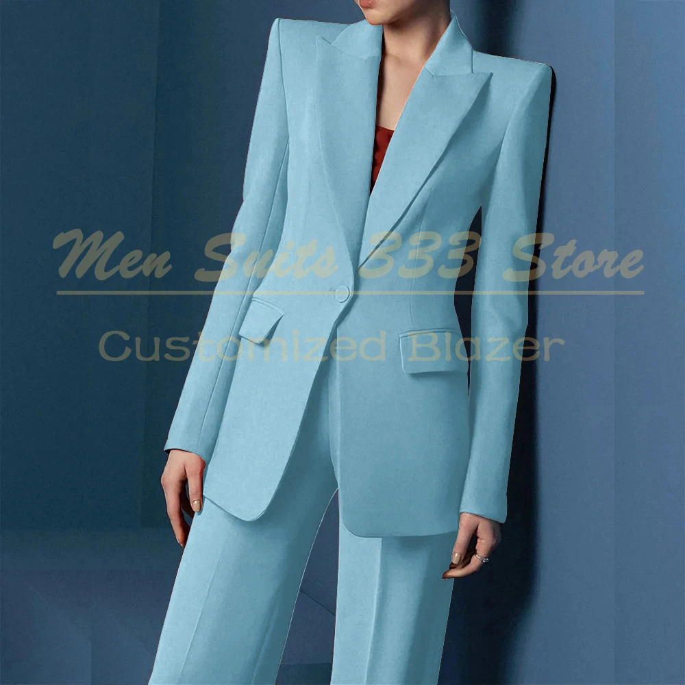 Customzied Color Women's Suits 2 Piece Fashion One-Button Peak Lapel Slim Full Sets High Quality Female Clothing Luxury Blazer
