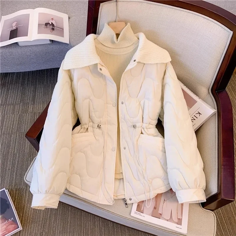 2024 New Women\'s Puffer Jacket Waist Hugging Down Jacket Cotton-Padded Clothes Chubby Clothes High Sense Western Sle Outerwear