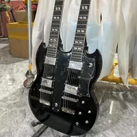 Black Colour Double Headed SG Electric Guitar Mahogany Body Rosewood Fretboard Good Quality and Timbre Free Delivery