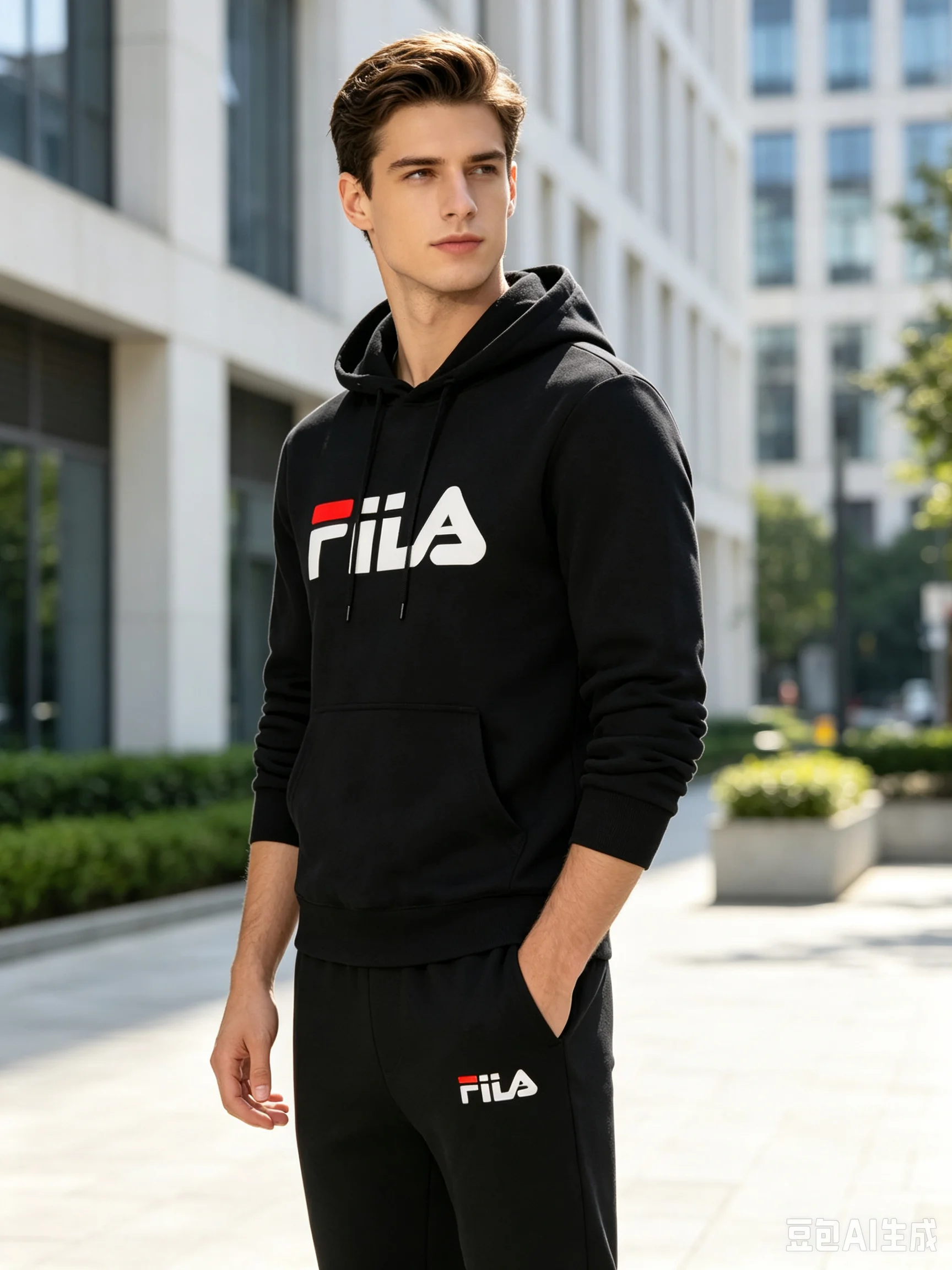2026 New Men's Trendy Fashion Printed Thick Sweatshirt Two Piece Set Loose Hoodie Running Sweatshirt Set