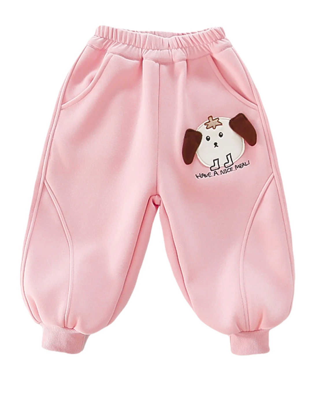 Trendige Fleece-gefütterte Freizeithose für Mädchen mit Cartoon-Print, hoher Taille, weitem Bein und langem Schnitt – Modische Herbst-Winter-Kinderkleidung