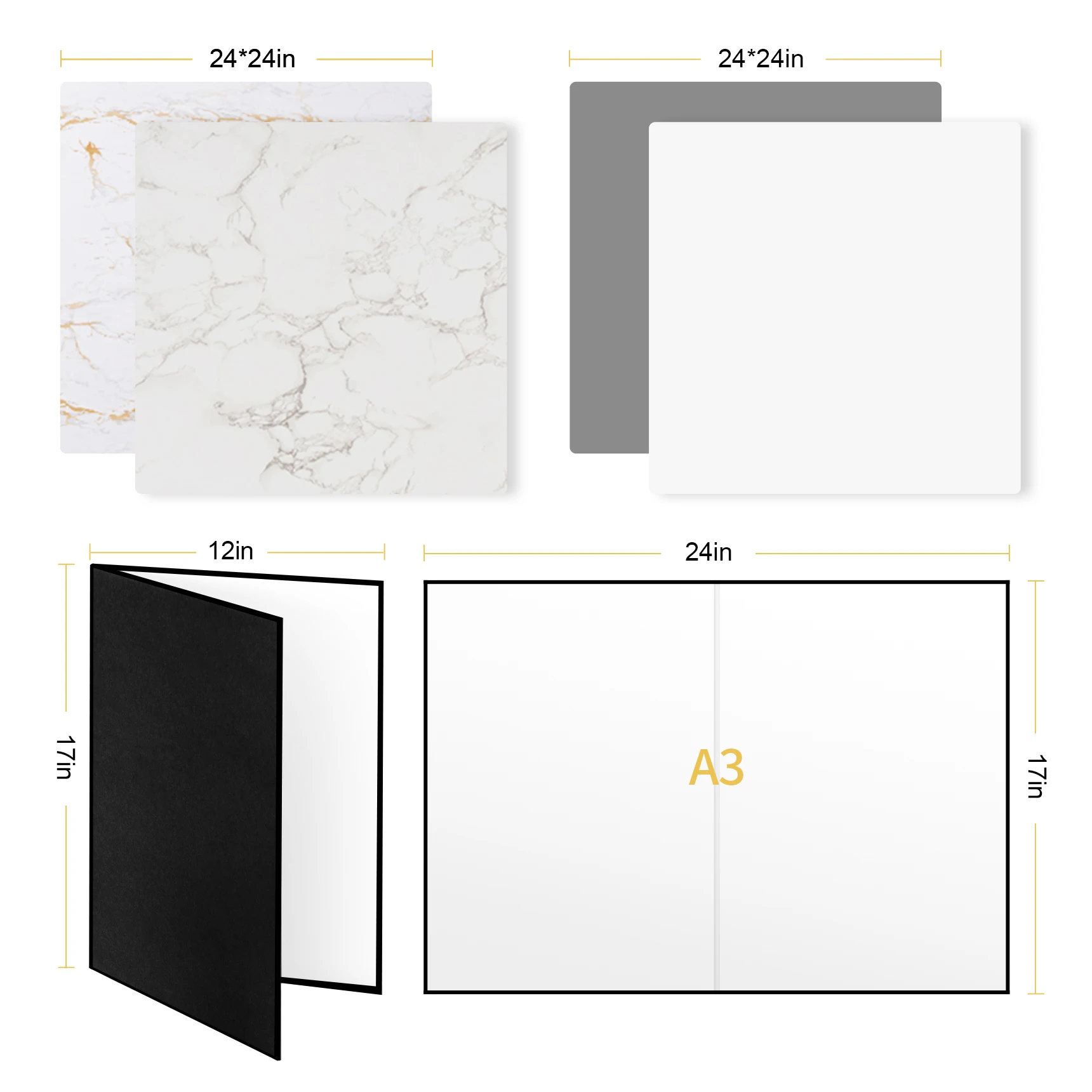 Selens 2-IN-1 42x30 سنتيمتر A3 عاكس قابل للطي من الورق المقوى * 2 + 60x60 سنتيمتر لوحة خلفية محكم على الوجهين * 2 للحياة الساكنة والمنتج والغذاء