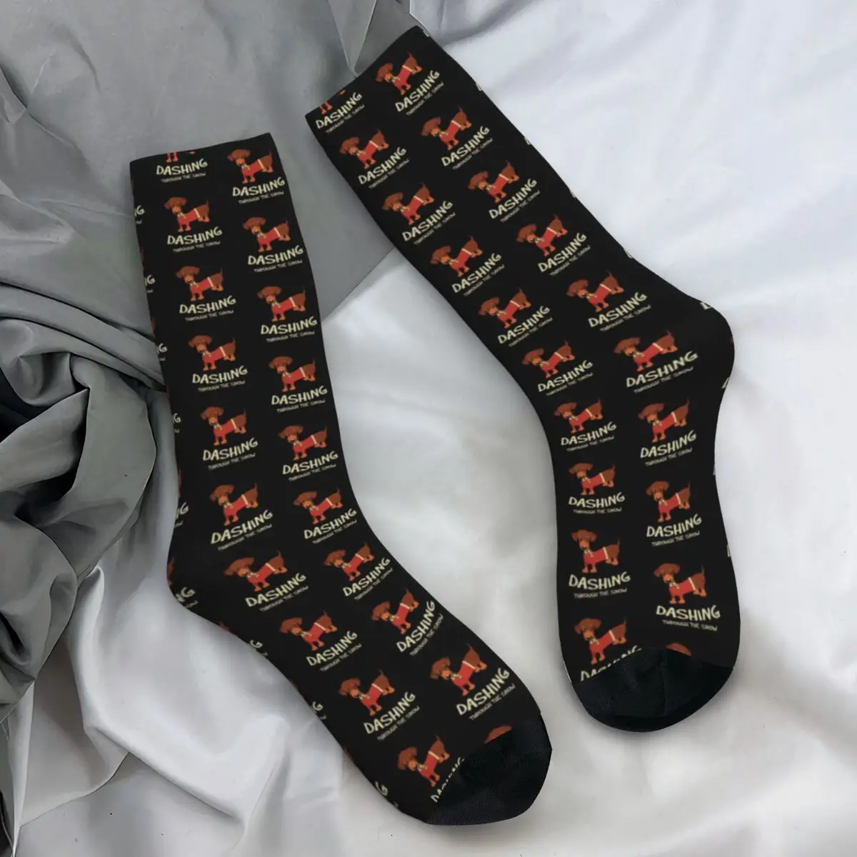 Snow Dachshund Stockings Dog Christmas Print Printed Funny Socks Spring Anti Slip Socks Unisex Men Climbing Medium Soft Socks