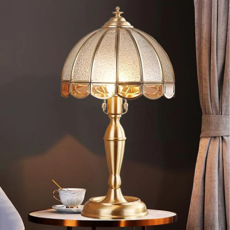 TYLA Modern Brass Glass Table Lamp LED European Creative Bedside Copper Desk Lights for Home Living Room Bedroom