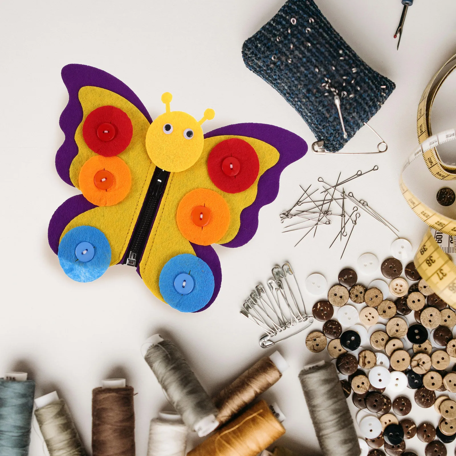 Placa de botão borboleta infantil, faça você mesmo, não tecido, aprendizagem interativa, habilidades com zíper, artesanato sensorial, prática educacional montessori