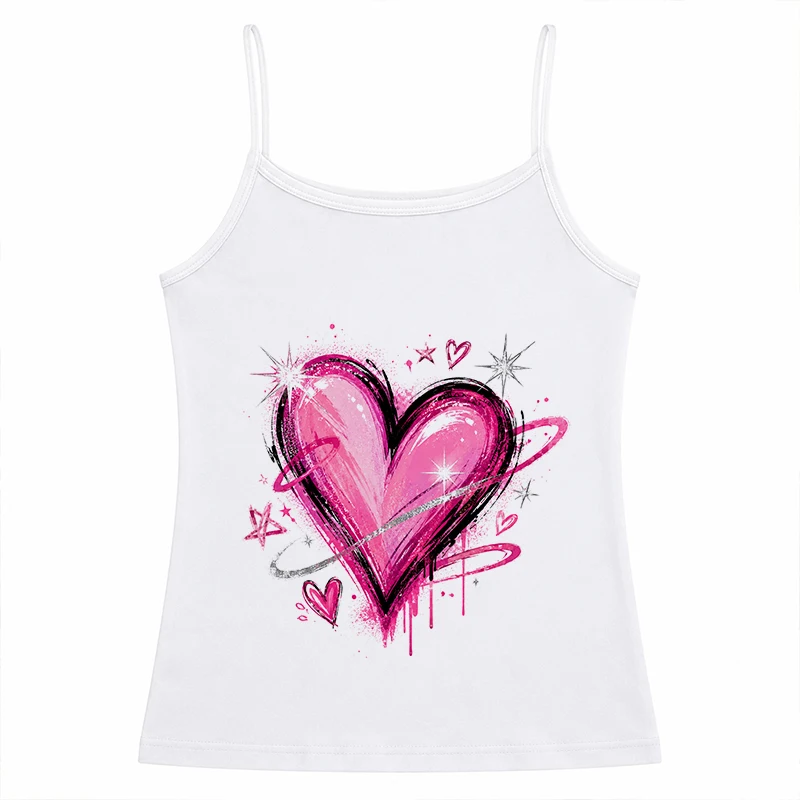 2026 New Vintage Women's Clothes Love Print Graphics Summer Crop Tops Fashion Girl Harajuku Slim Sleeveless Camisole Streetwear