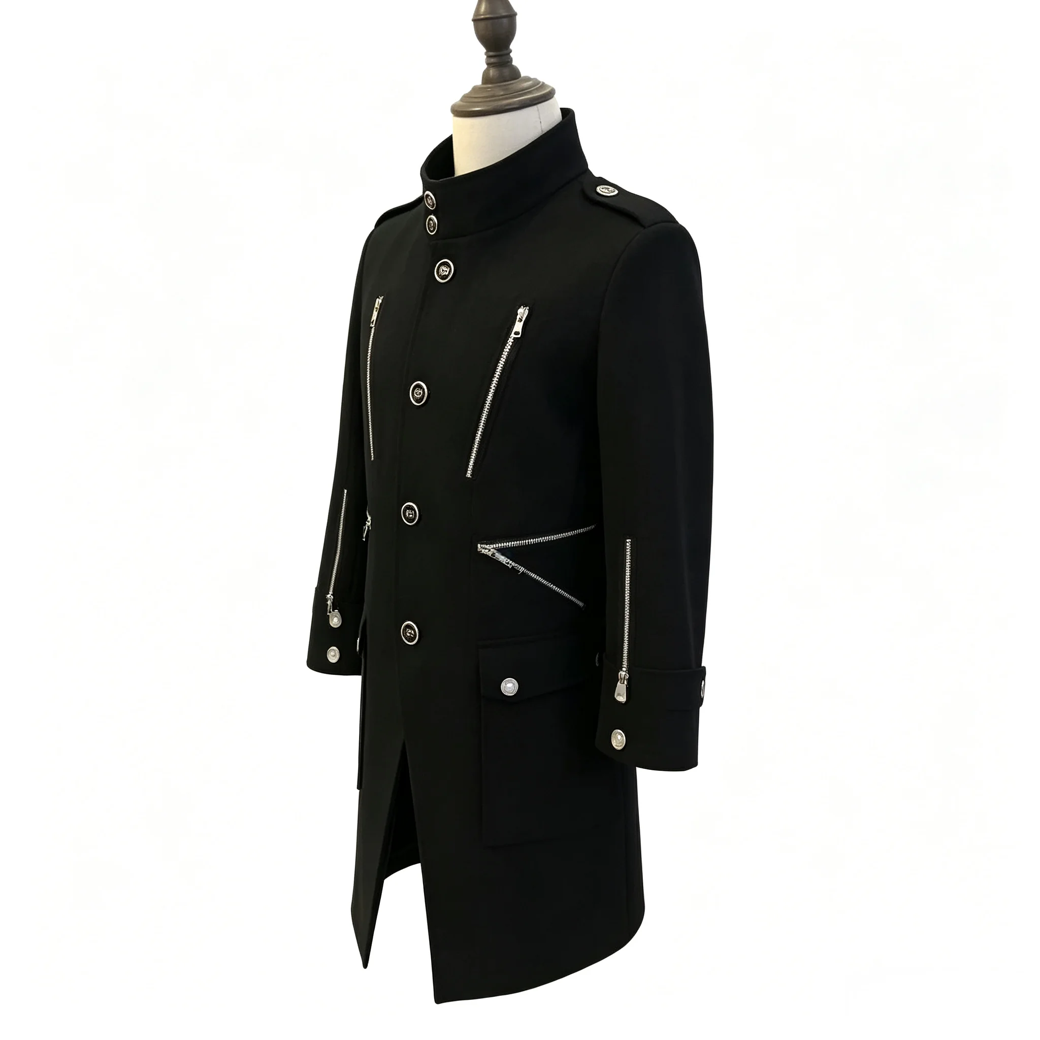 Men Irregular Hem Blazer Gold Button Zipper Detachable Design Long Sleeve Lapel Suit Jacket For Stage Show Party Costumes