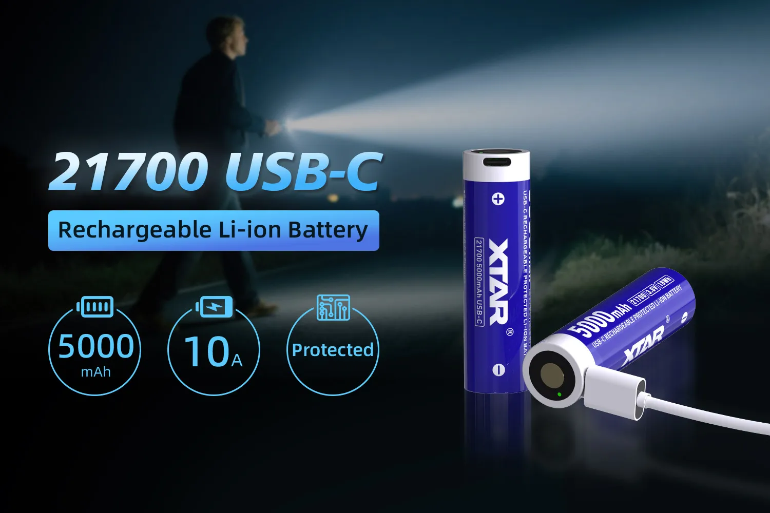 XTAR 3.6V 21700 5000mAh USB-C Rechargeable Battery with Protection board Fast Charging Long-lasting  Ideal for Flashlights