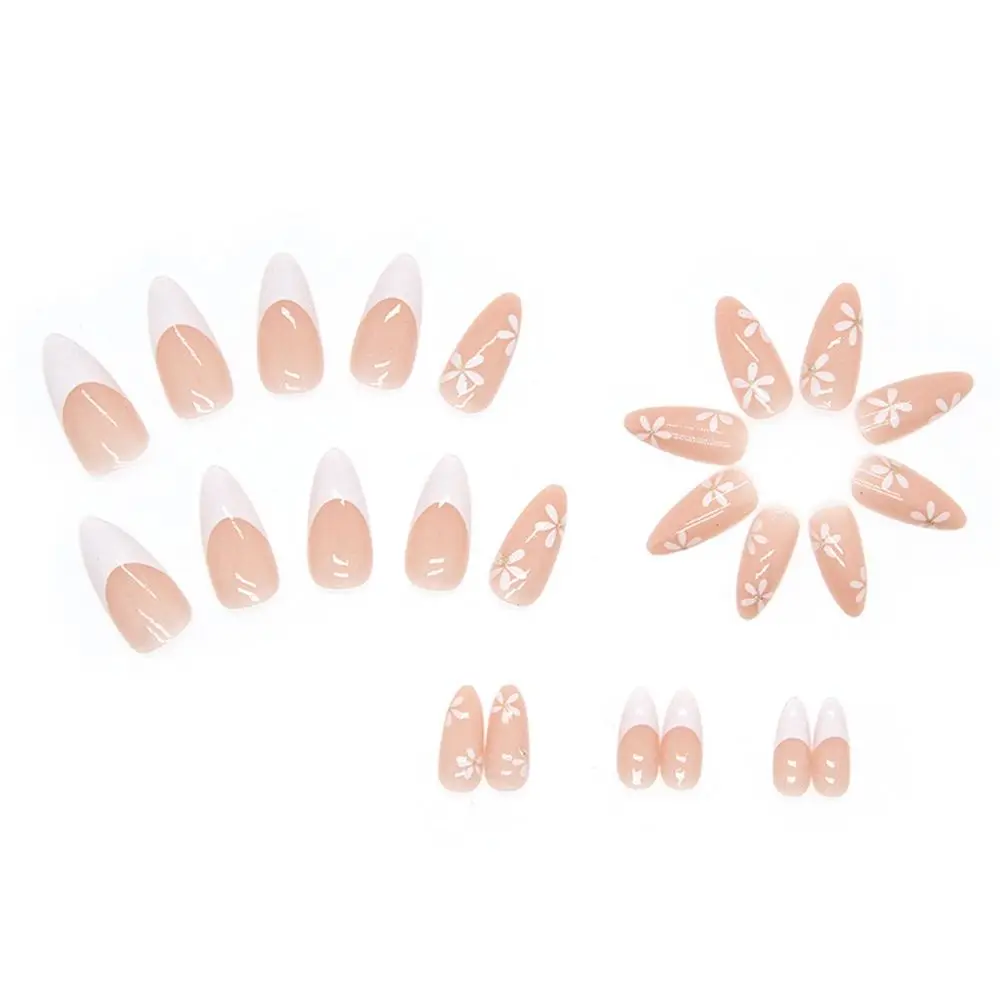 24pcs/Box Detachable Artificial Manicure Tool French Stiletto Fake Nails Almond False Nails Wearable Nail Tips