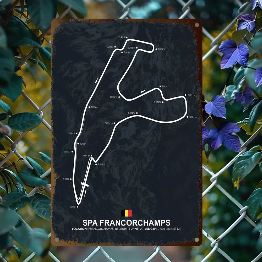 Vintage Metal Tin Sign - Spa Francorchamps Race Track Map Wall Art for Home, Cafe, or Garage Decor Rustic Iron Plaque with Det