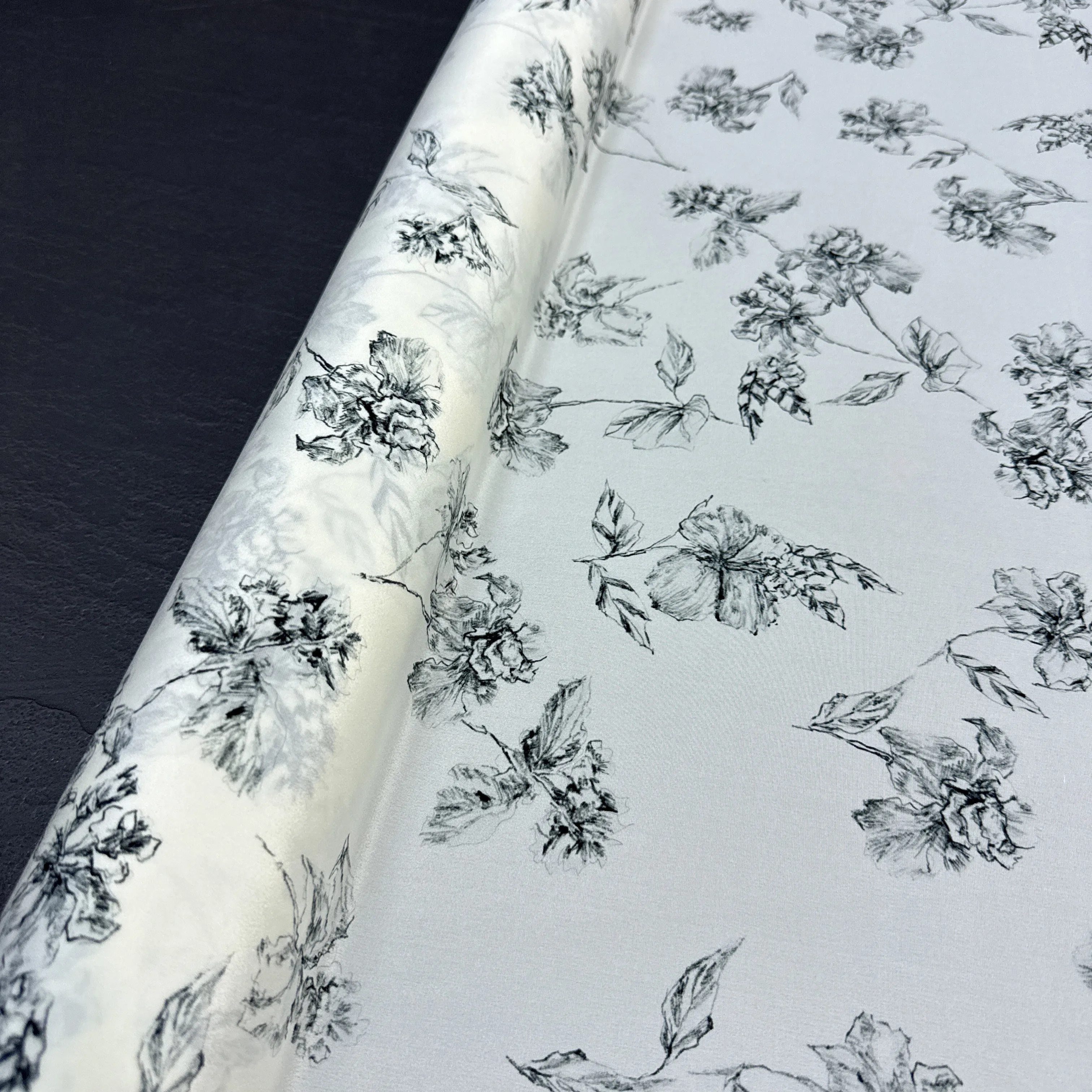 Black Printed Stretch White Silk Crepe de Chine Fabric for DIY Sewing Summer Comfortable Soft Dress Pajamas Silk Fabric FR7023 view 3