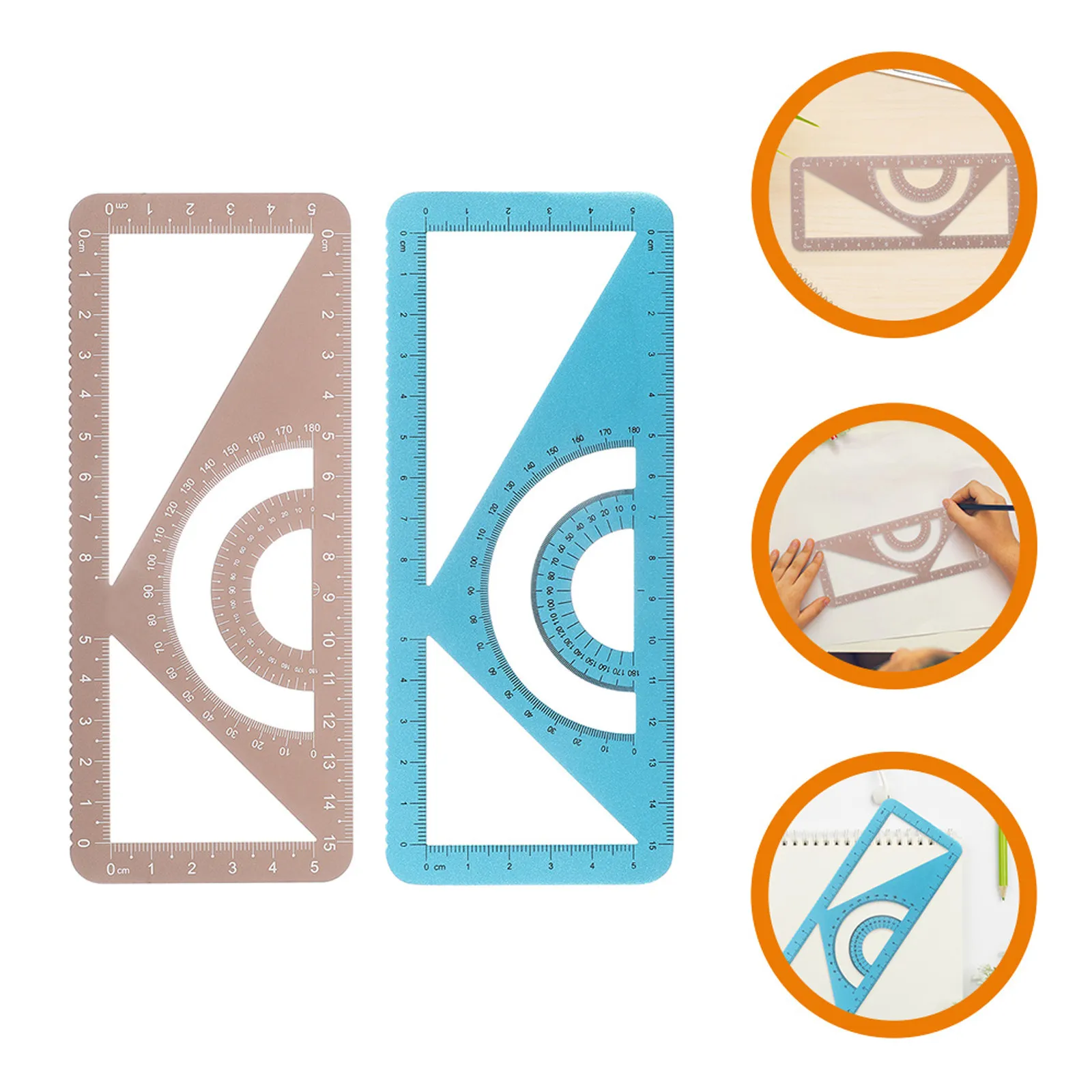 2Pcs Multi-Use Aluminum Alloy Ruler Compact Portable Student Drawing Protractor Precise Measuring Triangle Geometry Drafting