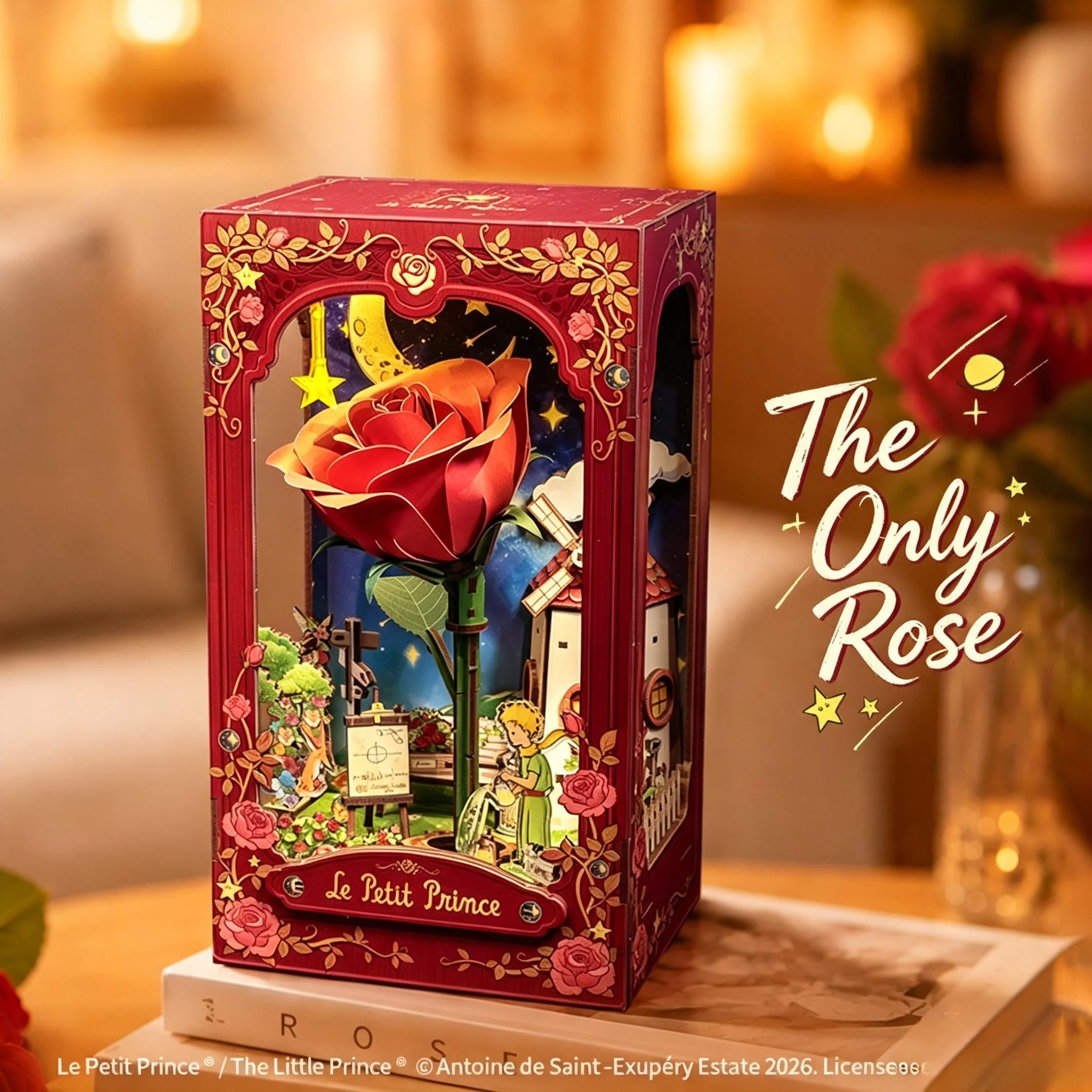 The Only Rose DIY Wooden Dollhouse 3D Puzzle Model Building Kit with LED Light Craft Gift for Women Girls Birthday Valentine