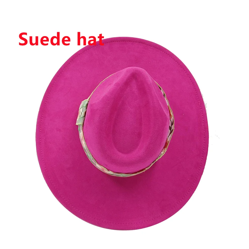 Pink Decal Suede Hat 9.5cm Wide Brim Fedora Hat Men\'s and Women\'s Autumn/Winter Jazz Hat Classic Suede Fedoras Sombrero