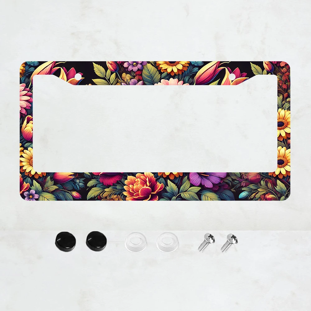 

1PC Folk Floral Flowers License Plate Frame Watercolor Flower Aluminum License Plate Frame - US Standard Size, Decorative Car