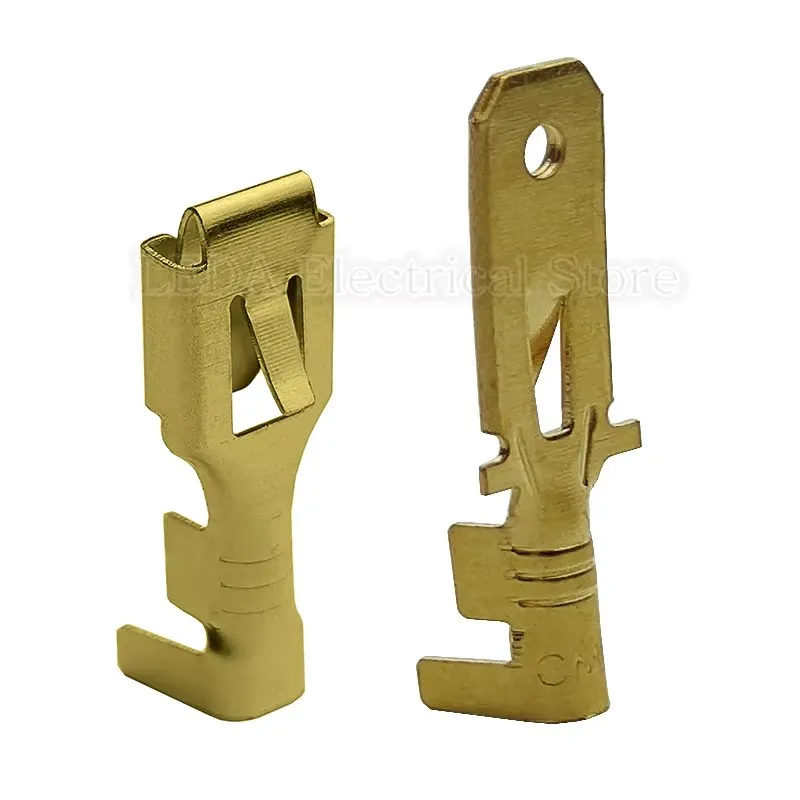 

100Pcs 6.3mm Automotive Crimp Terminal Male Female Spade Connector Brass Auto Splice Wire Terminals DJ611-6.3B DJ621-6.3B