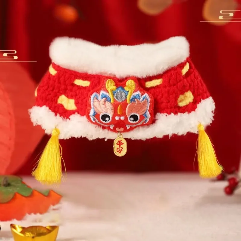 Autumn and Winter Adjustable Cat Knitted Scarf Handmade Joyful Pet Collar Blessing Chinese Spring Festival Lion Dance Cat Tie