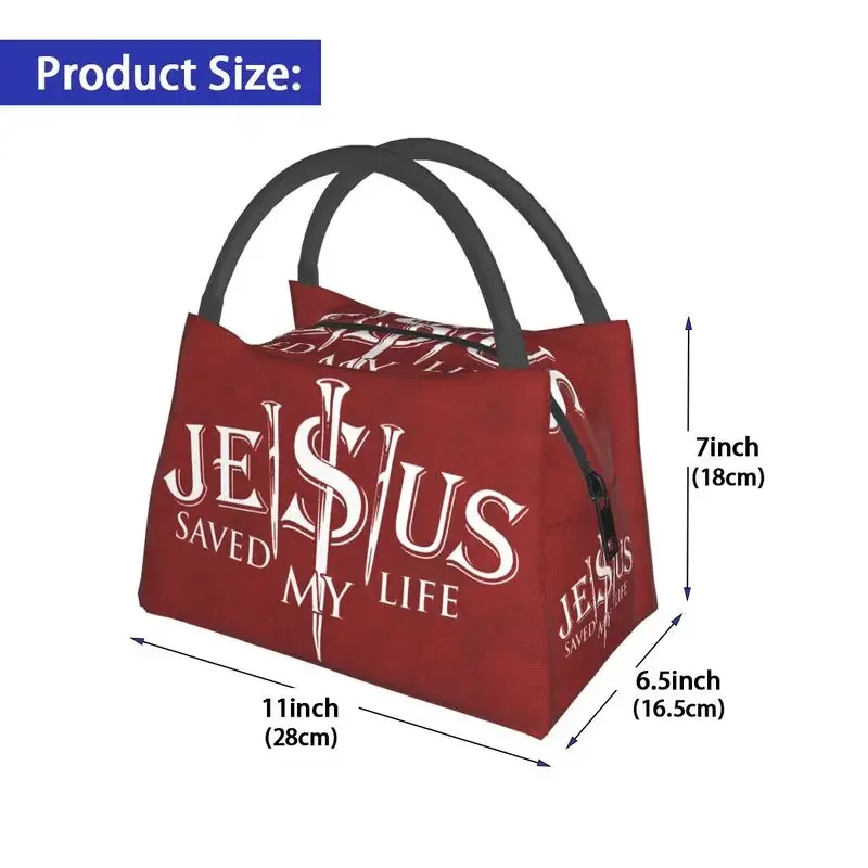 Jesus Saved My Life Insulated Lunch Bag for Work Office Christ Religion Christian Faith Portable Cooler Thermal Bento Box Women