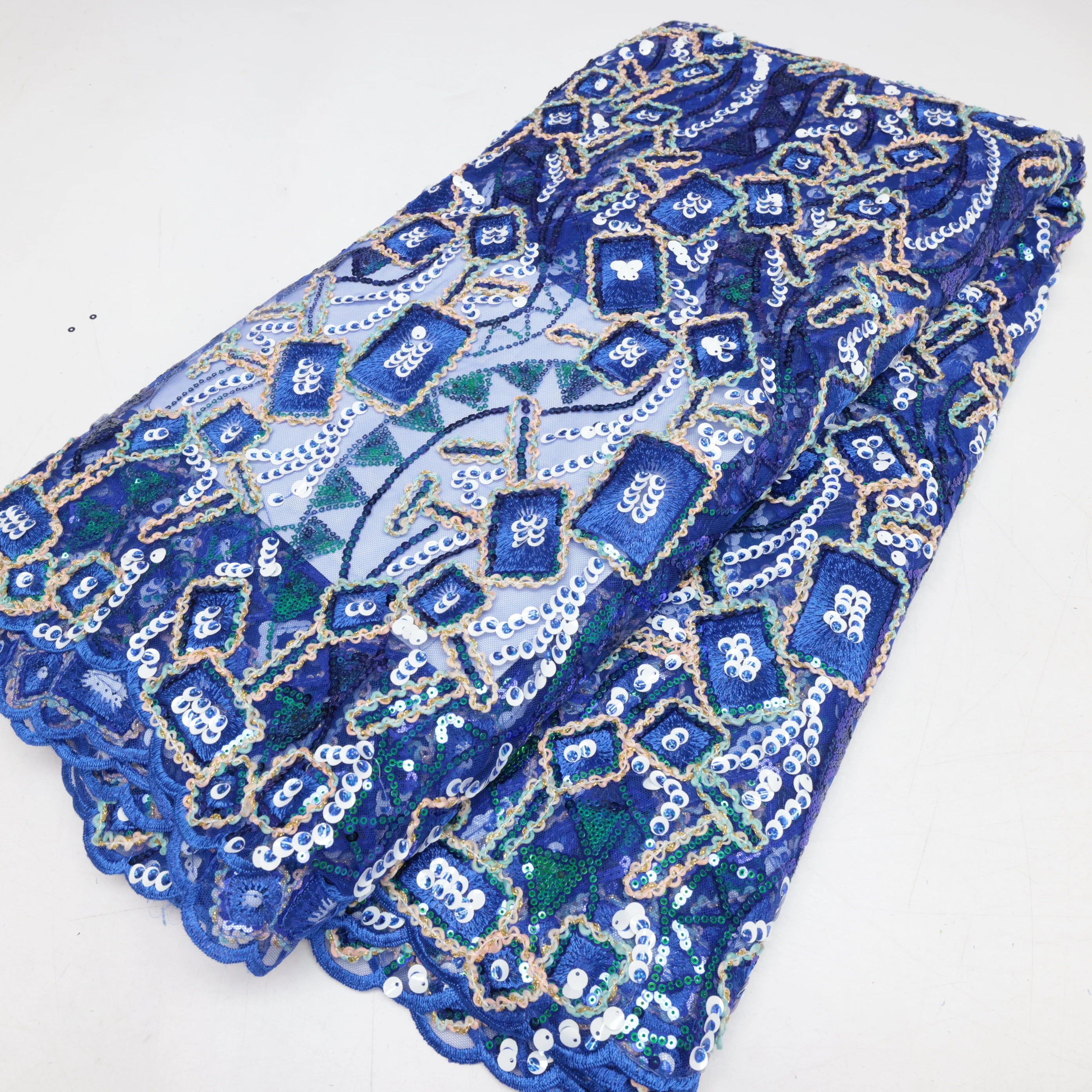 

African Mesh Lace Fabric 2024 High Quality Nigerian Sequins Tulle Embroidery Lace Fabric For Wedding Bridal Dresses Sew