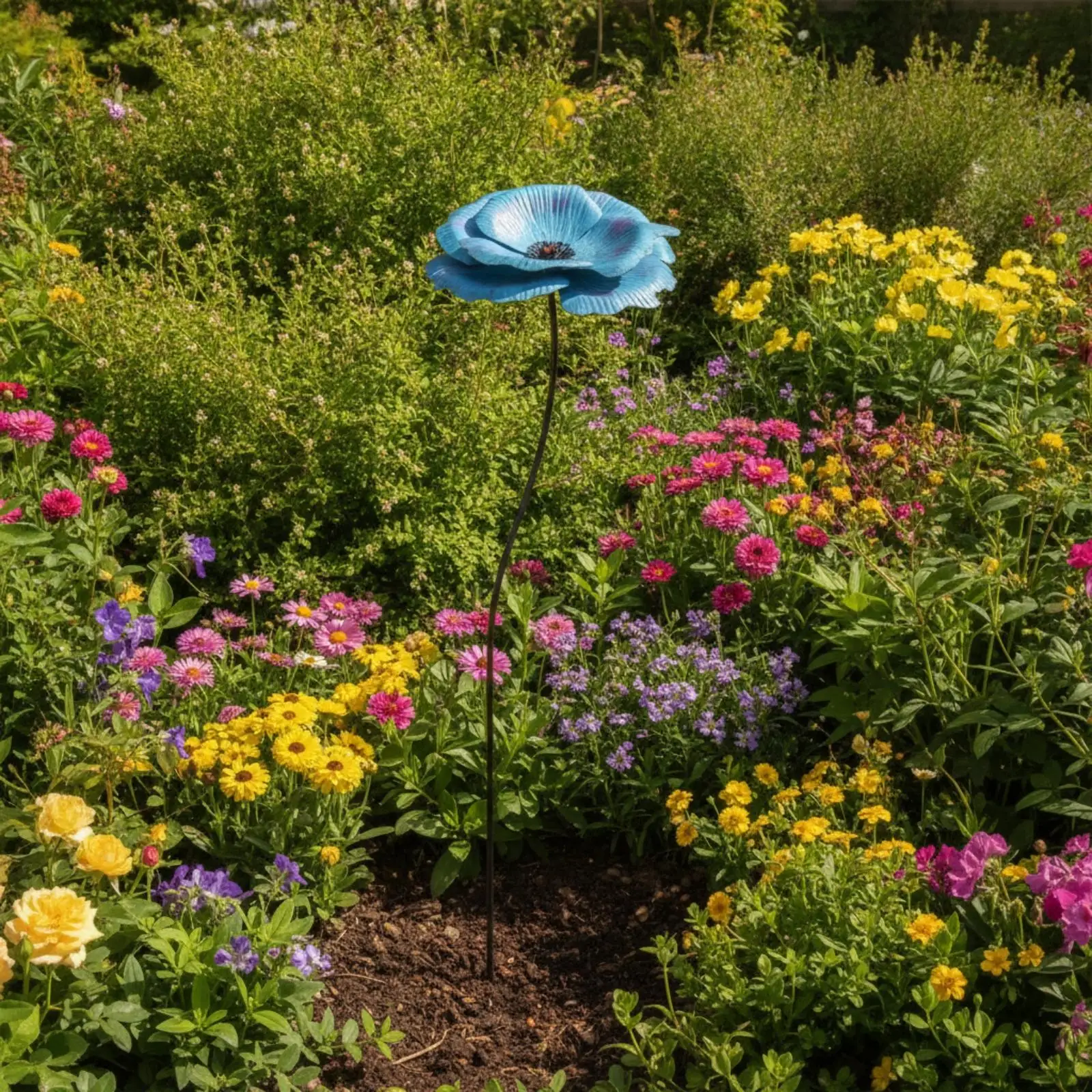 Garden Stake with Flower Outdoor Iron Flower Stake Sturdy for Lawns, Homeowners