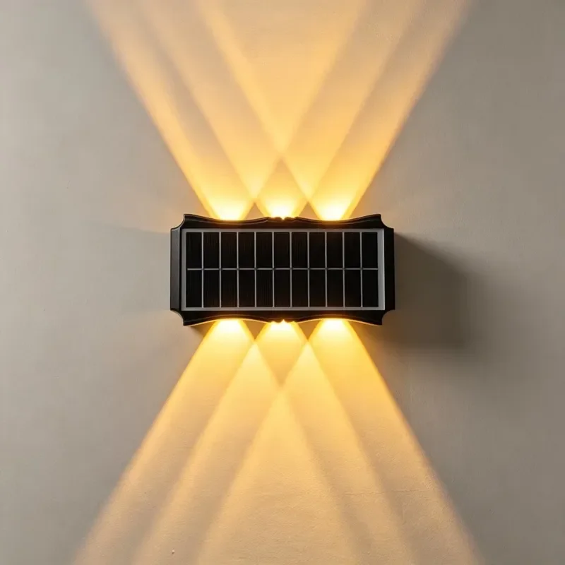 Warm White Up and Down Glowing Solar Wall Light IP65 Waterproof Polycarbonate Diffuser 3 + 3 LED Strip Outdoor Garden Fence