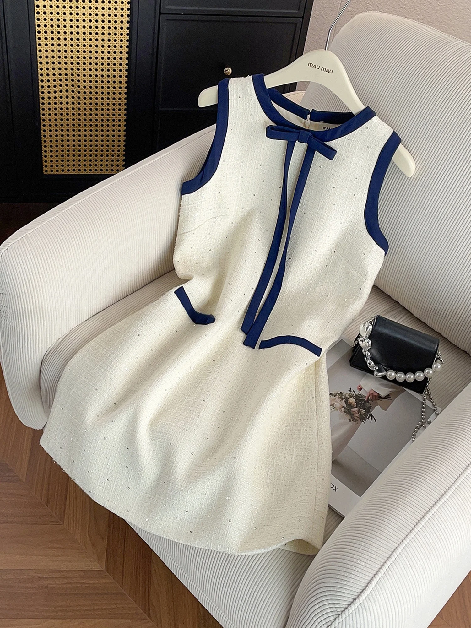 Ele Summer New Sle Dr da donna con design a fiocco rotondo Ne Vest Dr Faionable e Sli Vita alta A-Line S...