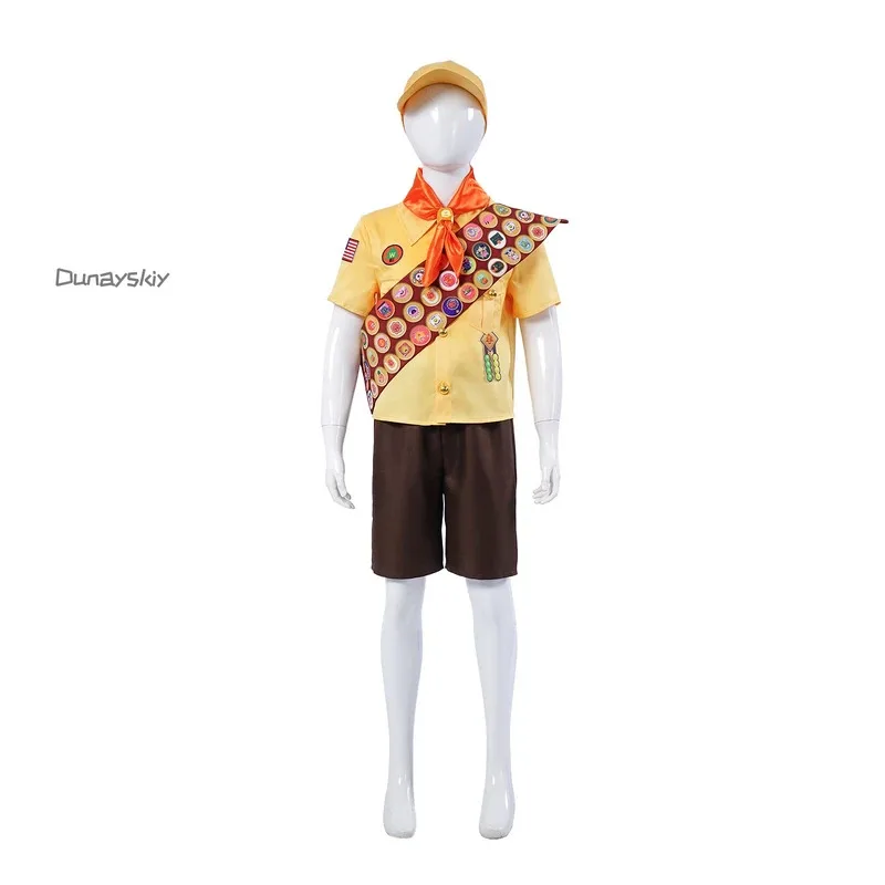 AIAI 2025 애니메이션 영화 업 Wilderness Explorer 러셀 코스프레 의상 어린이 성인 가족 유니폼 모자 액세서리 롤 플레잉 파티