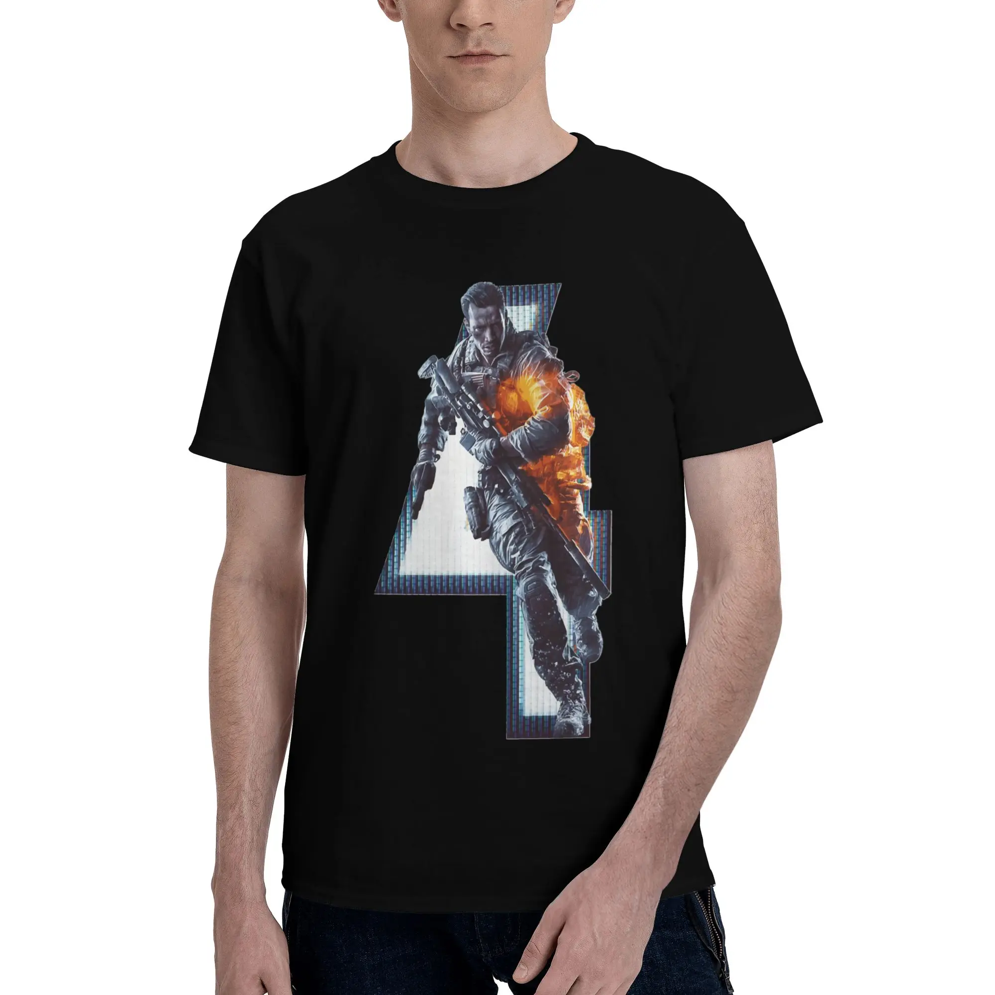 Camiseta personalizada 100% algodón para hombre, cuello redondo, manga corta, Ignition Strike Battlefield