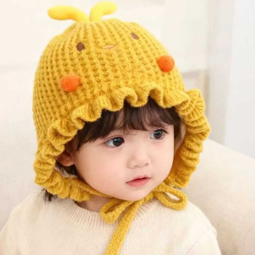 Soft Touch Cartoon Print Beanie Thick Warm Knitted Fabric Knitted Cap Stretchy Wind Proof Hat Daily Outdoor