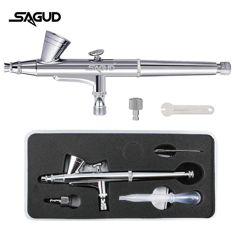 SAGUD Airbrush Model SD-135 0.2mm Uniwersalny zestaw aerografów o podwójnym działaniu z podajnikiem grawitacyjnym do ilustracji Piękna dekoracja ciast
