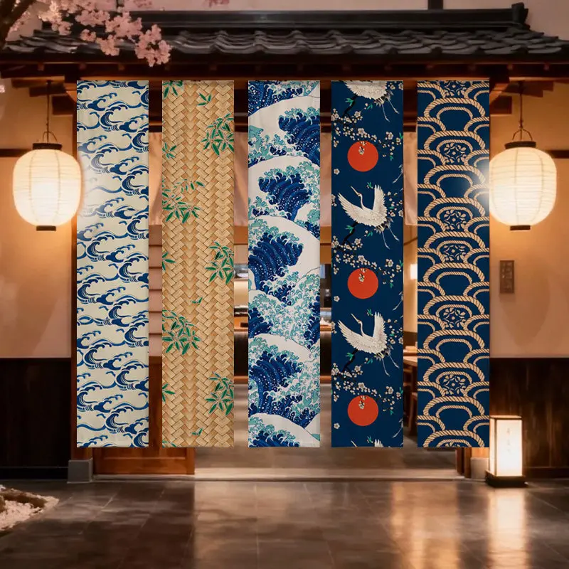 Japanese Style Art Ceiling Drapes Koi Fish Sakura Crane Prints Hanging Cloth Izakaya Restaurant Banner Sushi Home Decor Noren