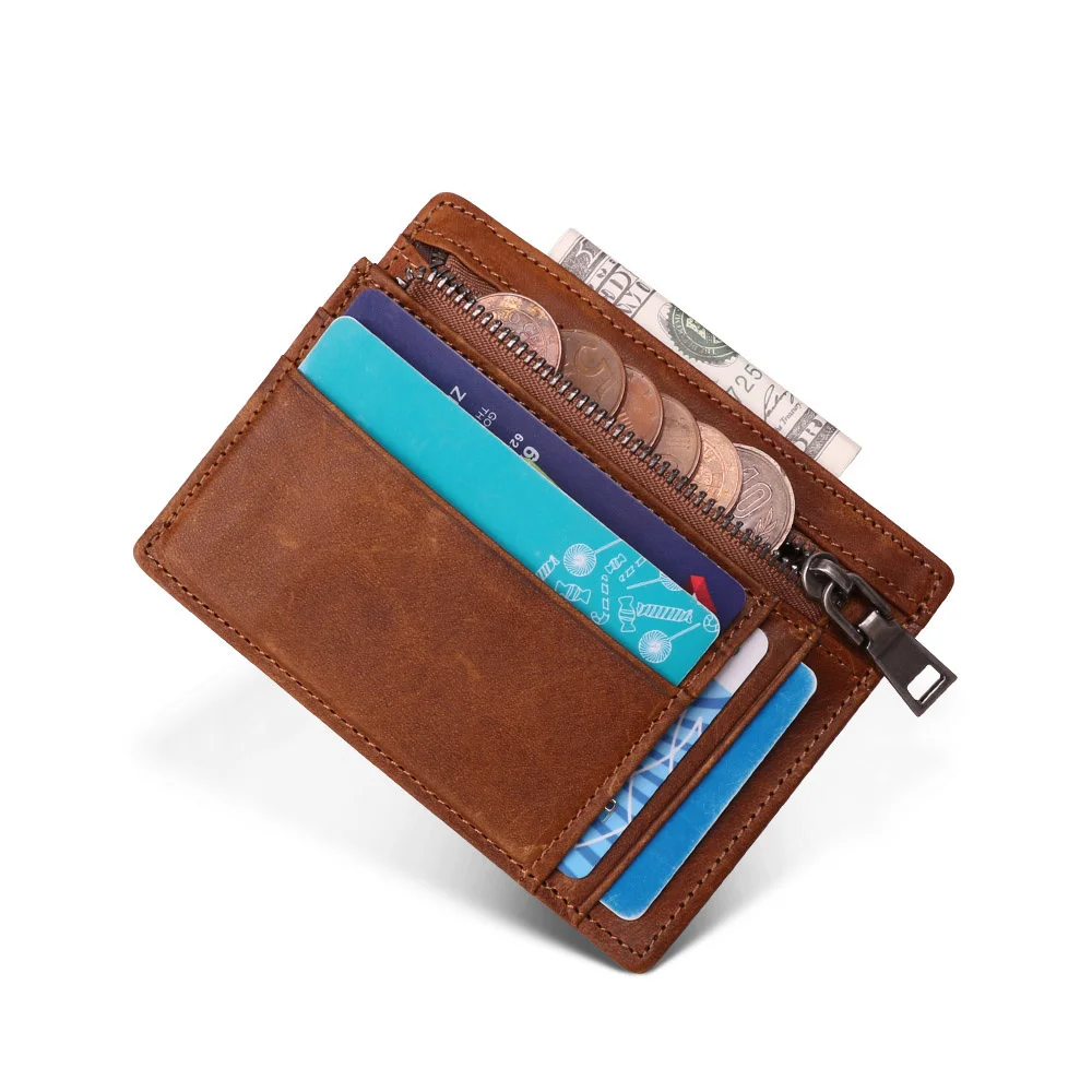 

Genuine Leather Card Holder Wallet RFID Credit ID With Coin Pocket Purse Money Case for Men Small