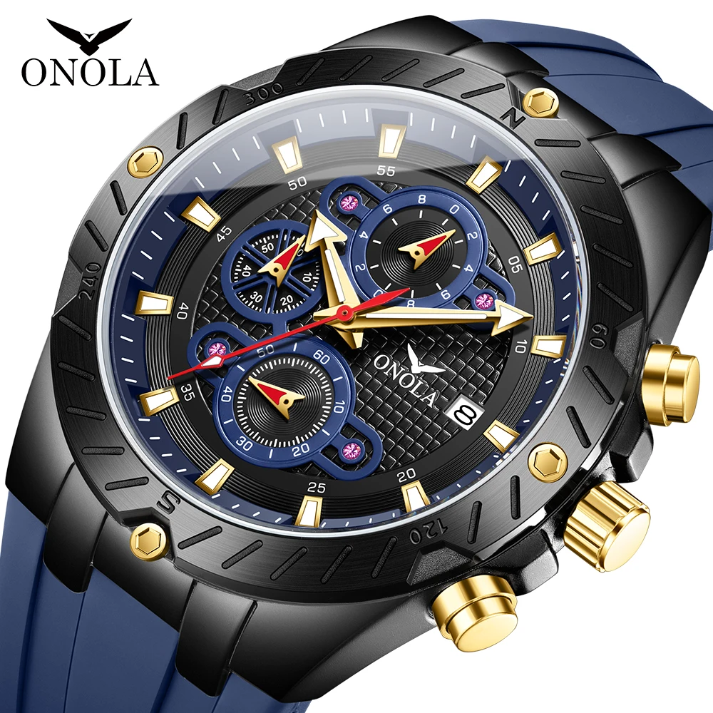 ONOLA 6857 New Fashion Brand Sport Watch for Men Silicone Strap Calendar Waterproof Luminous Hands Chronograph Wristwatch 2025