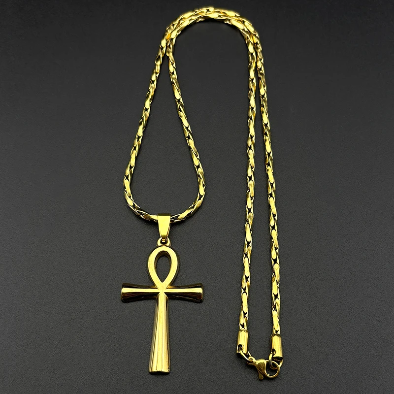 الصليب المصري عنخ مفتاح الحياة قلادة قلادة الفولاذ المقاوم للصدأ الذهب اللون تميمة سلسلة الدينية القلائد مجوهرات هدية #4