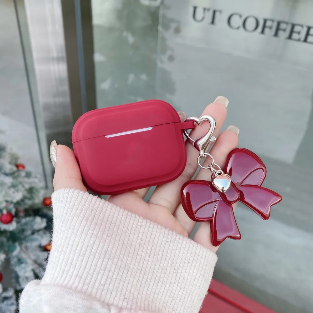 Funda para auriculares con colgante de lazo grande rojo para AirPods Pro 3 4 3 2 1 generación Fundas de silicona para AirPods 4 4th 2024 Coque Fundas
