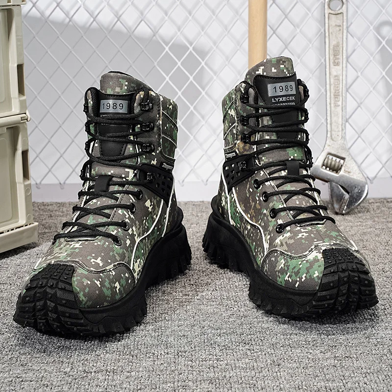 Men's High-Top Large-Size Ankle-Protecting Multi-Color Lace-Up Hiking Boots, Outdoor Hiking Boots for Wilderness Exploration and Recreation