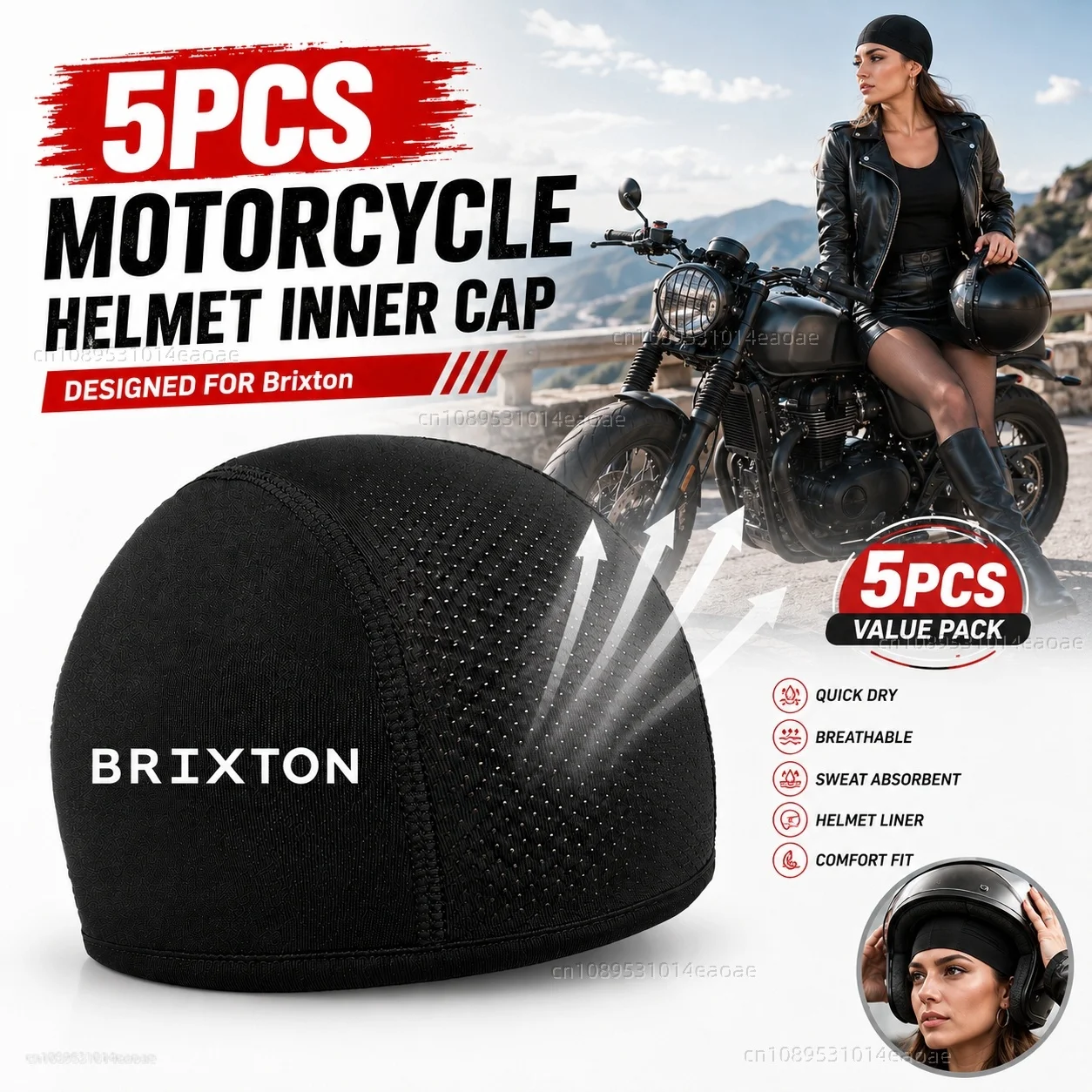 Gorro interior para casco de motocicleta, gorro transpirable de secado rápido, gorro de carreras refrescante para Brixton Cromwell 125 250 1200 Crossfire 500, 5 uds.