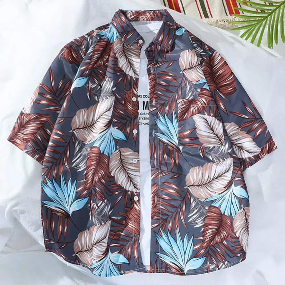 Hawaiian Men Shirt 2024 Summer Fashion Homme Men Short Sleeve Shirt Blouse Summer Holiday Vacation Flower Print Casual Shirt Coa