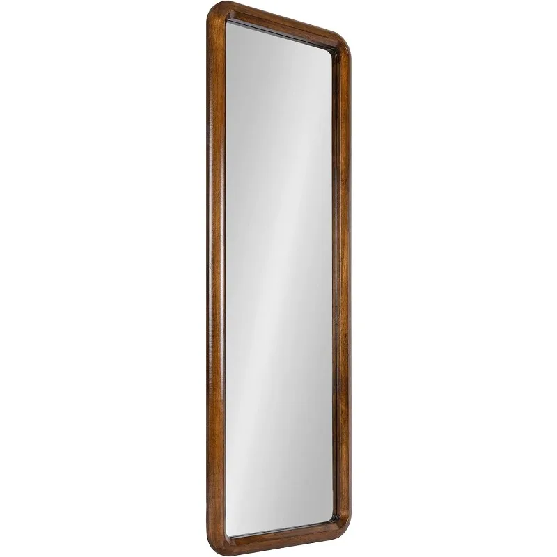 Pao Mid-Century Panel Wood Framed Wall Mirror, 16 x 48, Walnut Brown, Modern Full Length Mirror for Wall