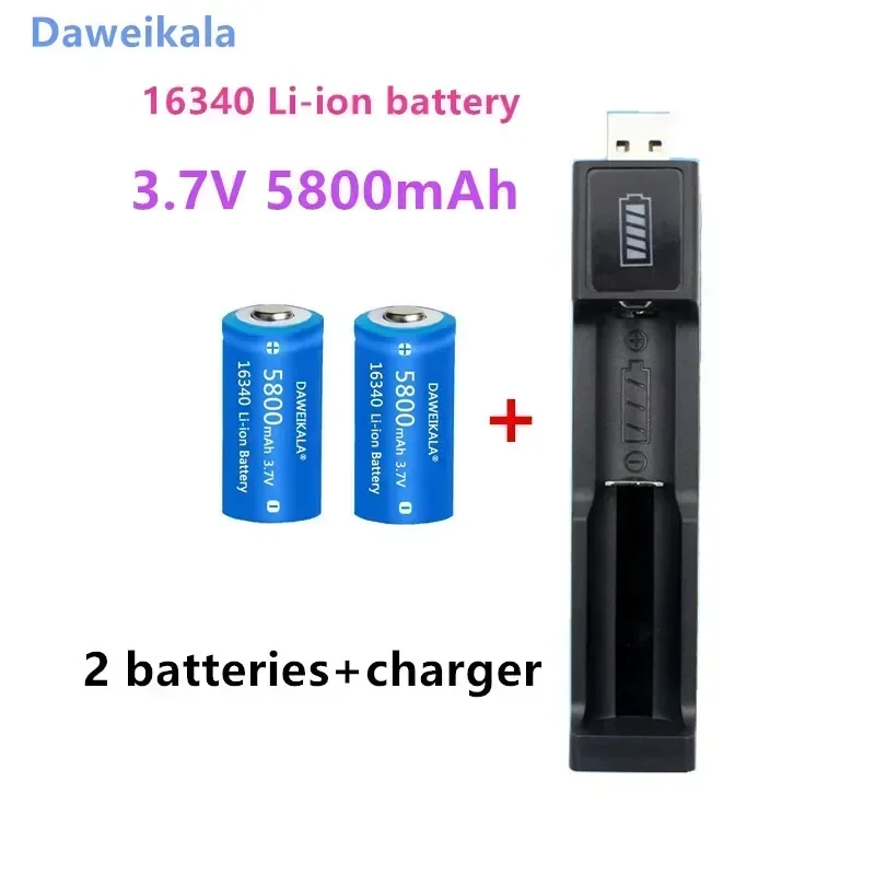 Daweikala 20243.7V 16340 Rechargeable Battery 5800mAh Li-ion Battery CR123A Battery forLED Flashlight Travel Wall