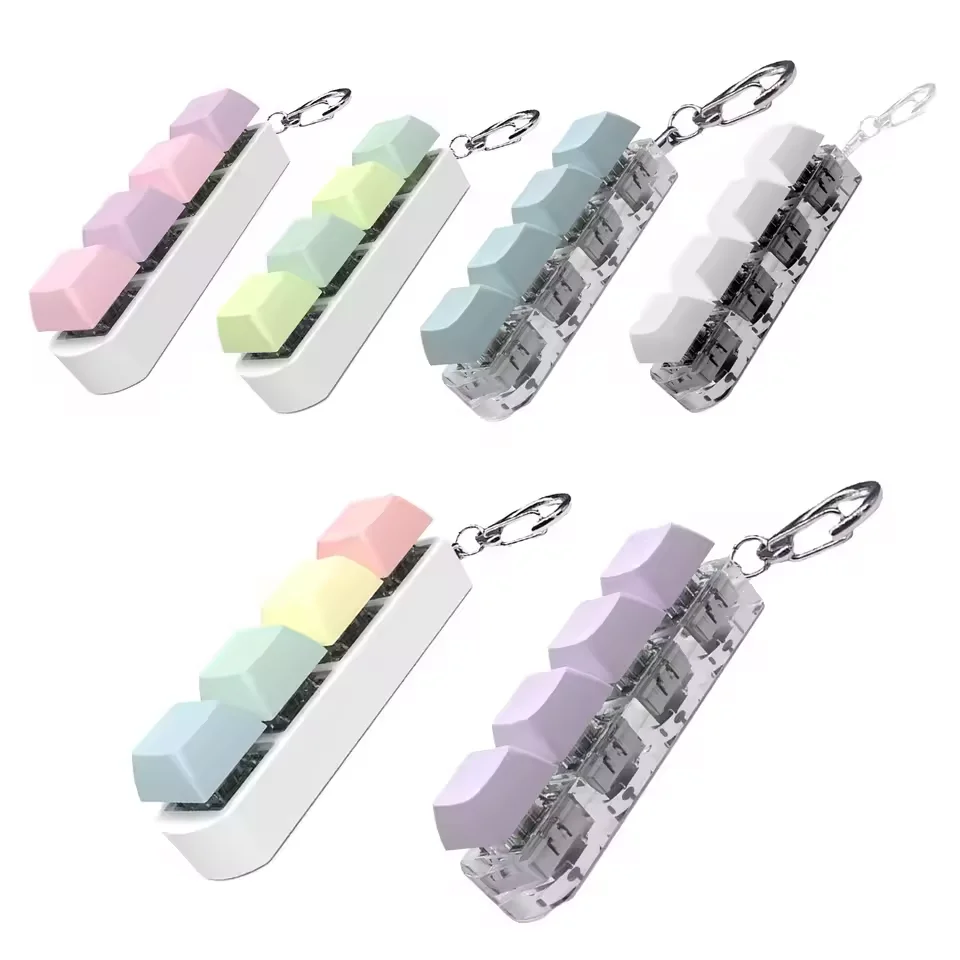 Keyboard Key Toy 4 Keys Keyboard Fidget Decompression Toy Press Button Keycap Fidget Stress Relief Keychain Keyboard Clicker Toy