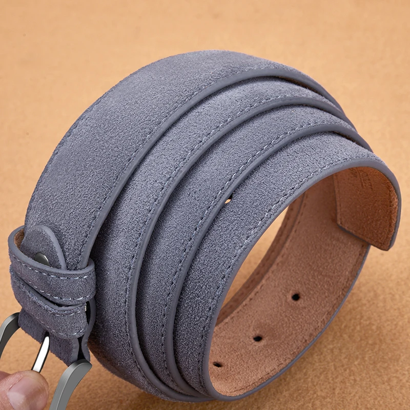 Sude Belt Cowskin Genuine Leather For Man And Lady With Oxford Fabric Strap Genuine Leather Luxury Pin Buckle Blue Gray Belts