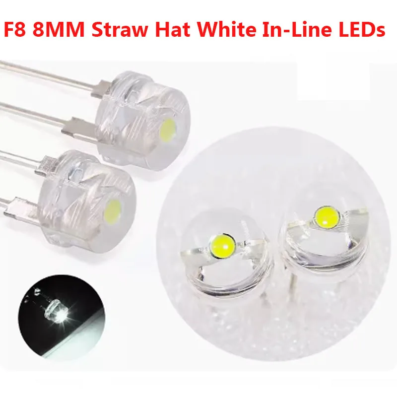 

20pcs High brightness torch LED light beads 8MM straight inserted light-emitting diode 0.75W white light F8 straw hat white ligh