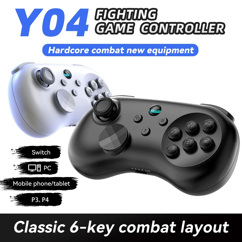 Controle de Jogo Y04 com 6 Botões para Jogos de Luta, Joystick Hall com Altura Ajustável, Compatível com PC/iOS/Switch/Android