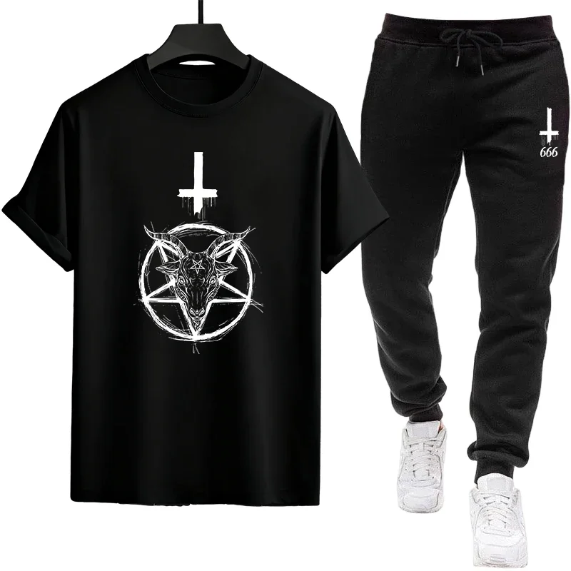 

Satan Demon Printed T-shirt + Sweatpants Men Tracksuit Urban Casual Fashion Outfit Spring Summer Home Outdoor Comfort Men's Set