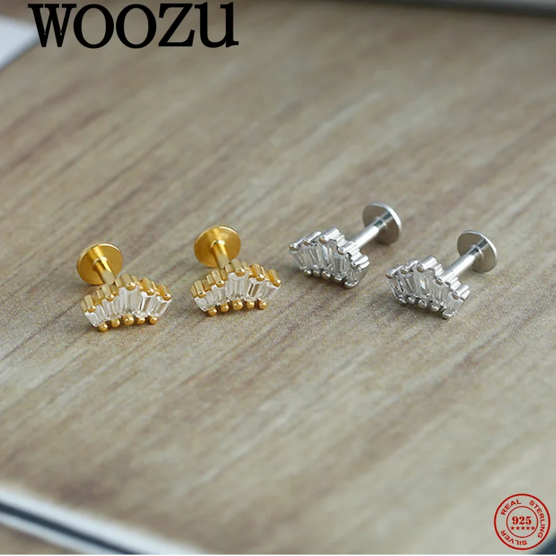 

WOOZU стерлингового серебра 925 пробы, серьги с короной и цирконием для женщин, вечерние, универсальные, модные, простые, элегантные, изысканные, мини-ювелирные изделия